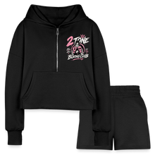Load image into Gallery viewer, Women’s Cropped Hoodie & Jogger Retro Short Set - black